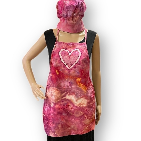Tie Dye Youth apron and matching toque chef hat pink - Picture 1 of 5
